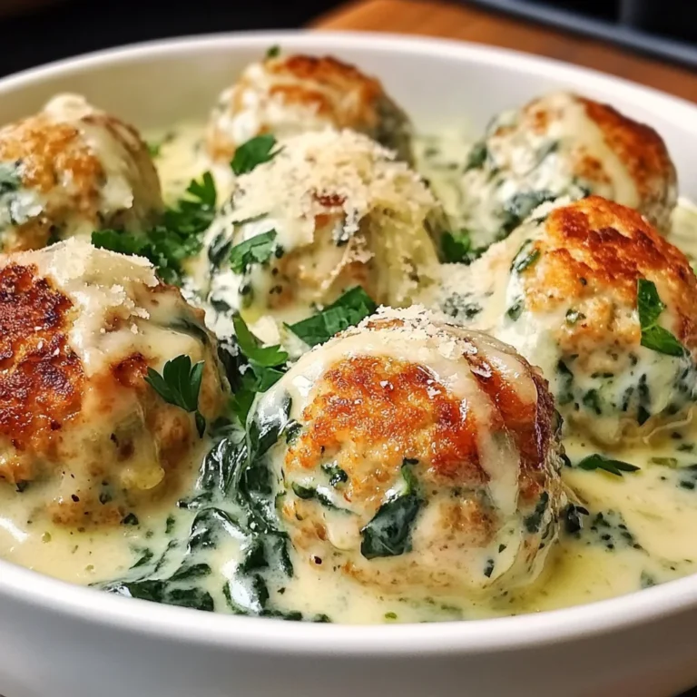Baked Chicken Ricotta Meatballs with Spinach Alfredo Sauce