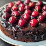 Chocolate Cherry Upside Down Cake 🍒🍫