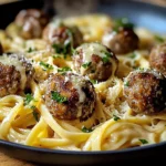 Garlic Butter Meatballs : Creamy Linguine Delight