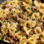 Garlic Butter Bowtie Pasta with Ground Beef Recipe