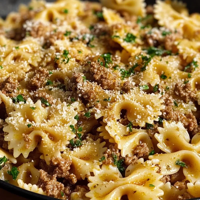 Garlic Butter Bowtie Pasta with Ground Beef Recipe