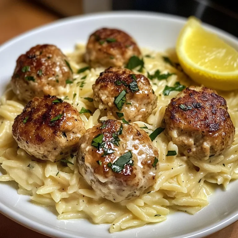 Lemon Garlic Chicken Meatballs with Creamy Orzo Recipe