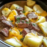 Slow Cooker Steak and Cheddar Potato Casserole