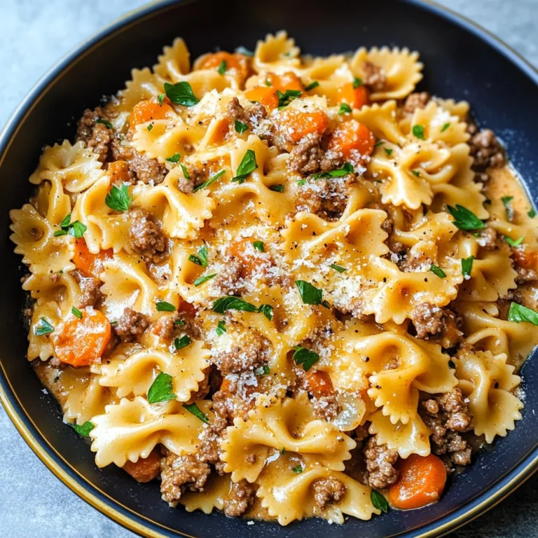 Creamy Parmesan Garlic Beef Bowtie Pasta