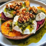 Stuffed Sweet Potatoes with Burrata, Toasted Walnuts & Sage Pesto