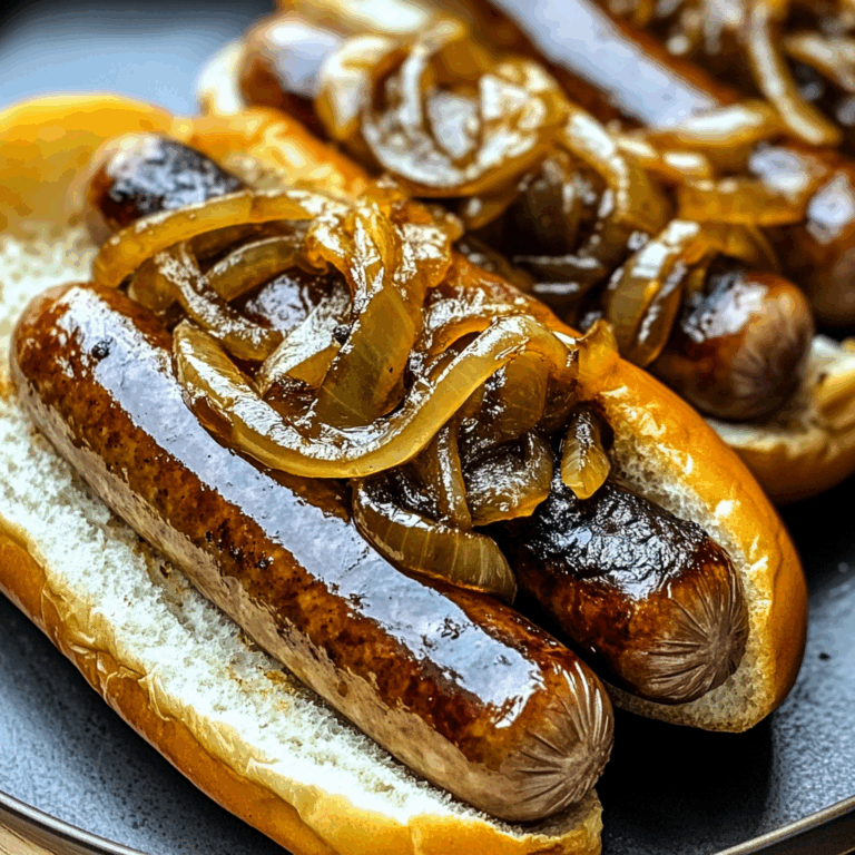 Oven Braised beef broth Brats with Caramelized Onions Recipe