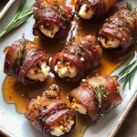 Goat Cheese Stuffed Bacon Wrapped Dates with Rosemary Honey