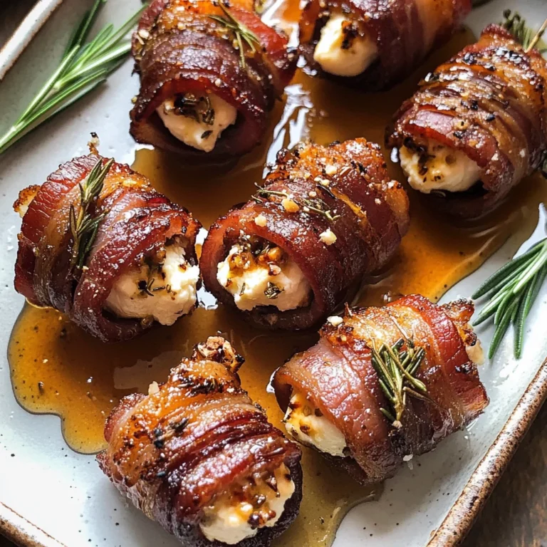 Goat Cheese Stuffed Bacon Wrapped Dates with Rosemary Honey